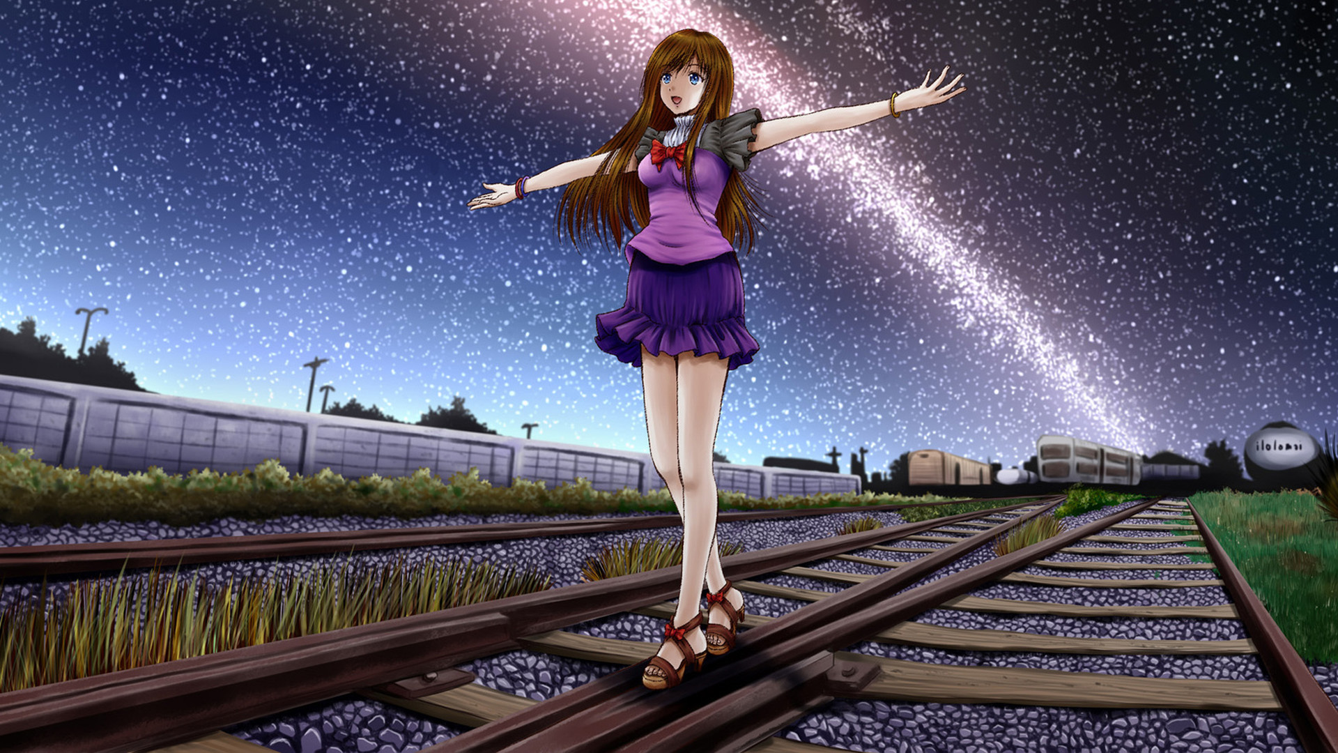 女孩 铁路 风景 主题动漫桌面壁纸 彼岸壁纸手机版