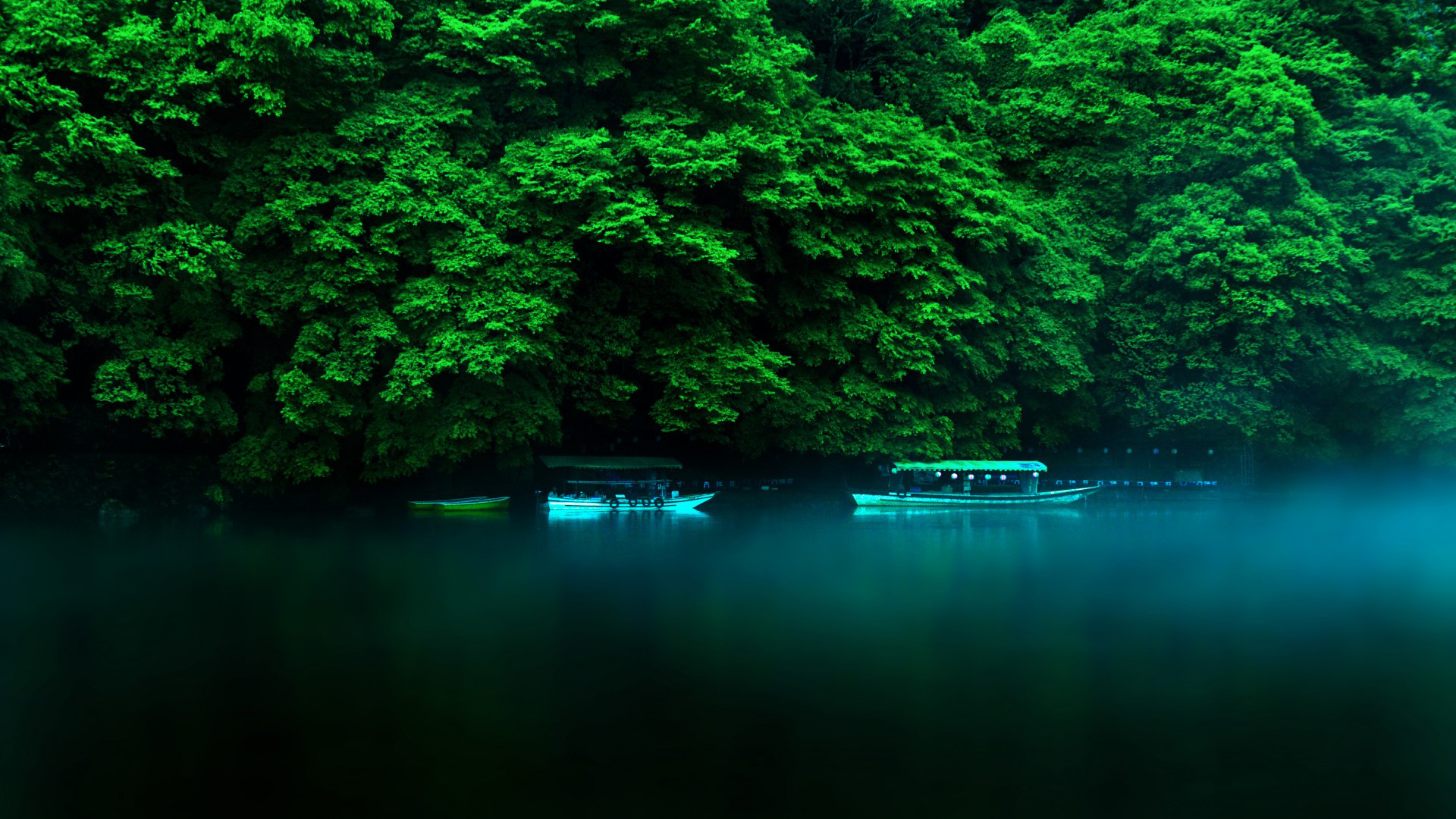 绿荫,湖水,小船,自然风景区桌面壁纸