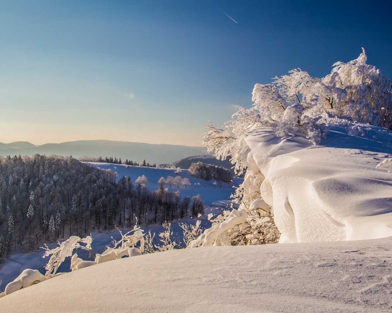 冬天,雪山,树林,天空,冬季雪景风景桌面壁纸
