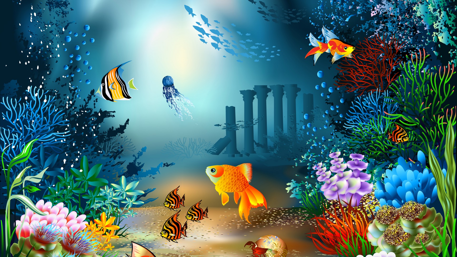 海底世界 海底珊瑚海 鱼 精美绘画电脑壁纸 唯美壁纸 壁纸下载 彼岸桌面