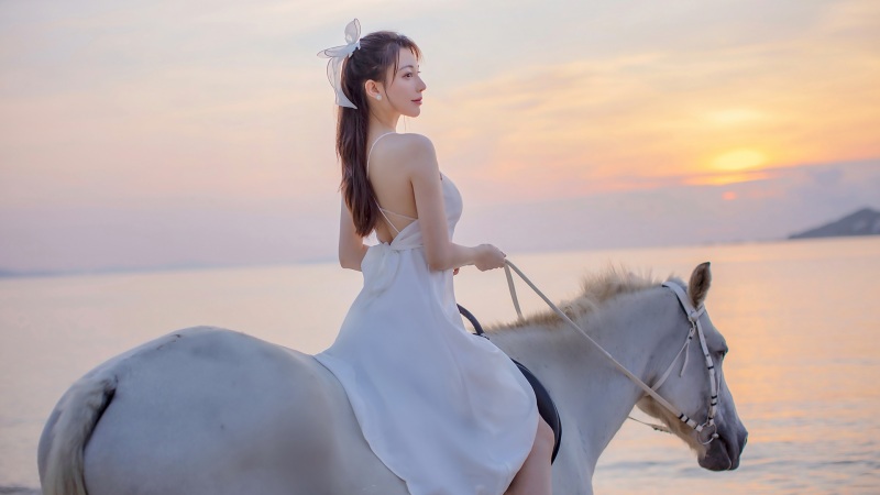 刘奕宁 海边 夕阳 马 骑马的美女壁纸