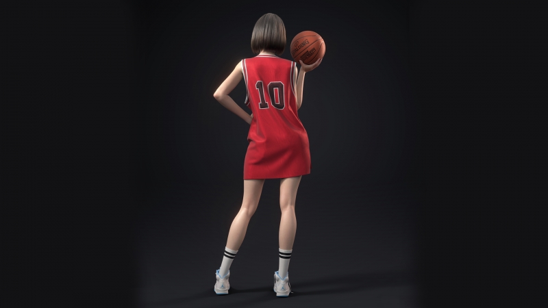 灌篮高手 3D美女 背影 卢静赤木晴子 红色球服 篮球壁纸