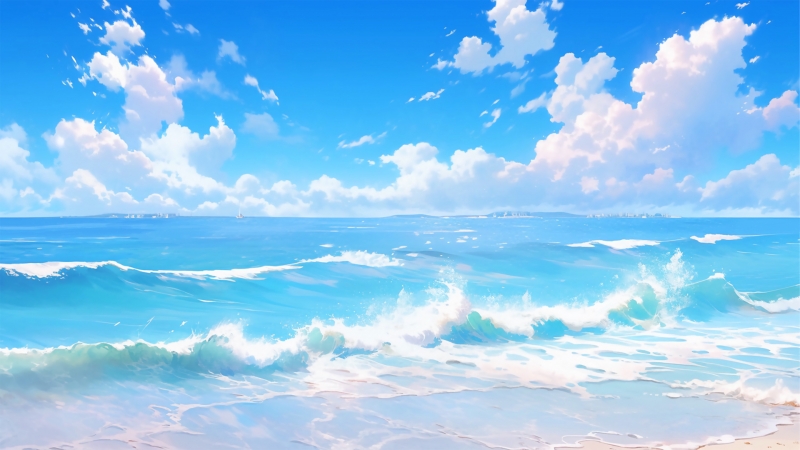 蓝天白云大海 水天一色 海滩沙滩风景壁纸