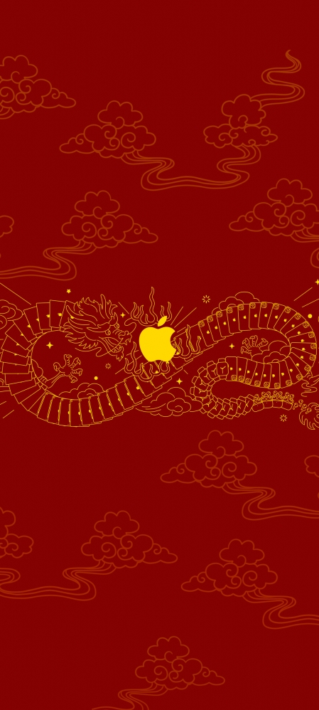 苹果 龙年 红色背景 手机壁纸图片