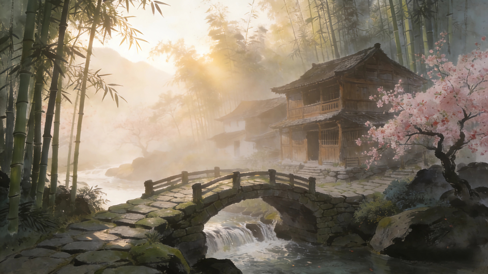 ������԰ ˮī�� ���� С����ˮ ľ�� �һ� �羰�����ֽ