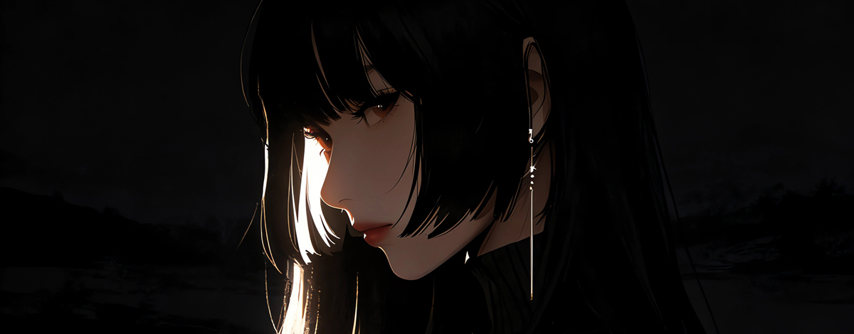 黑色背景 长发高冷美女侧脸 4K动漫壁纸