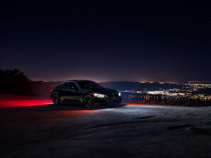 黑色宝马BMW，M3，F80，城市夜晚，天空，汽车壁纸