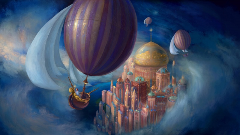 梦想,天空,城堡,热气球唯美壁纸