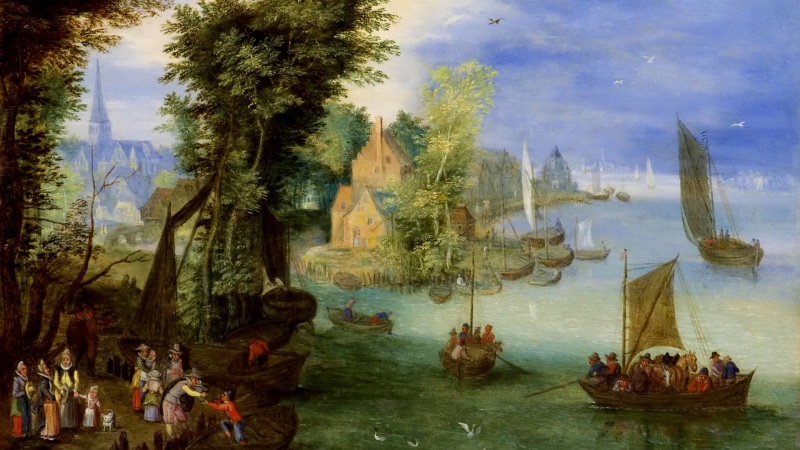杨帆 船 河流 勃鲁盖尔作品绘画桌面壁纸
