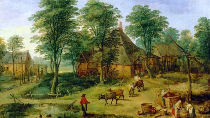 勃鲁盖尔月雅戈尔,农场,风景画桌面壁纸
